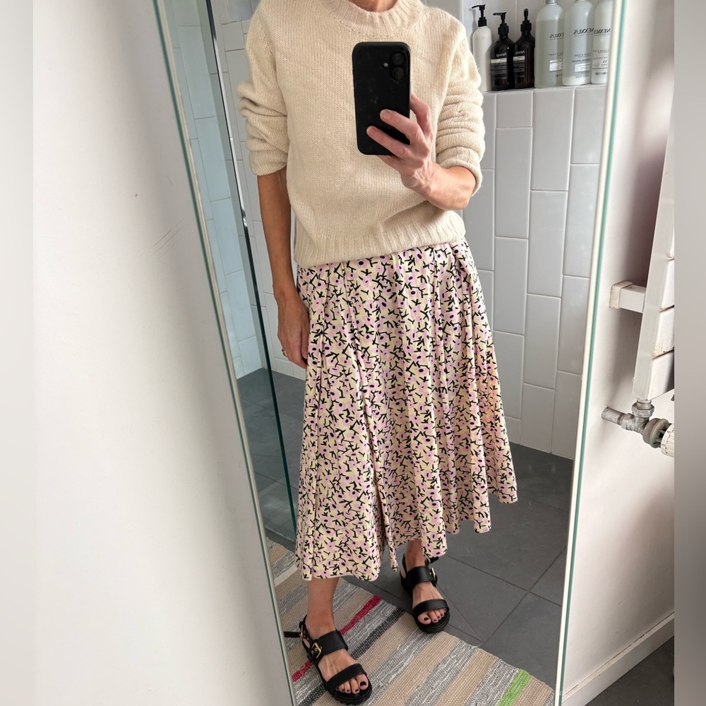 Marni Cotton Butter Yellow with Floral Print Full Midi Skirt